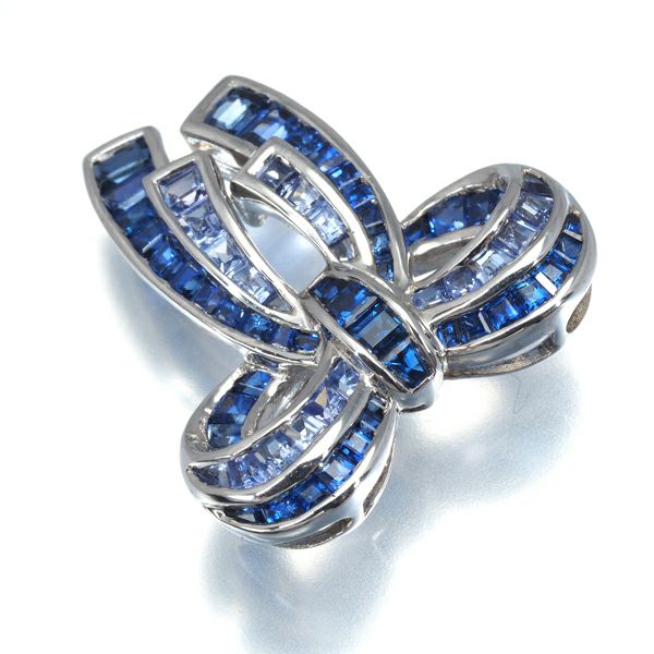 サファイア 1.30ct タンザナイト 0.55ct リボン ペンダントトップ K18WG 