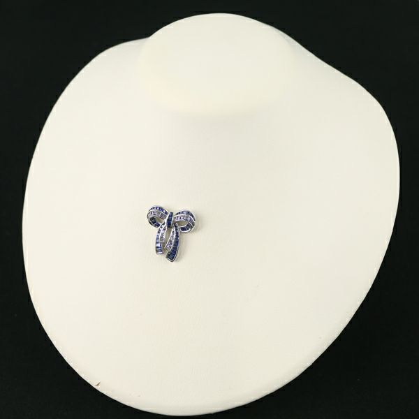 サファイア 1.30ct タンザナイト 0.55ct リボン ペンダントトップ K18WG 