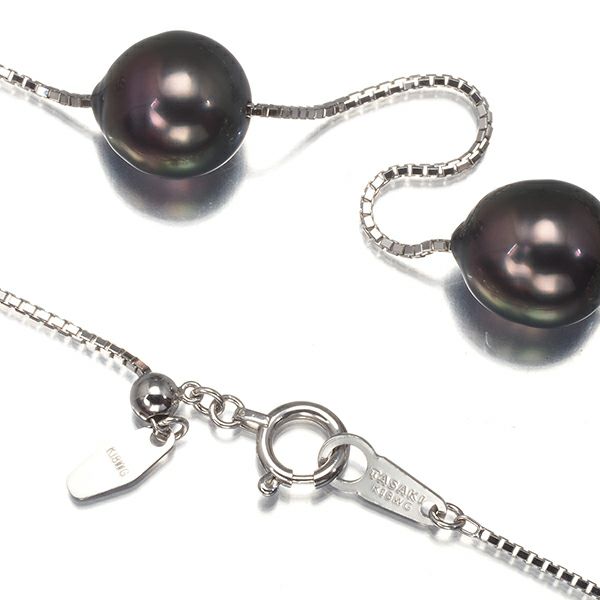 タサキ ネックレス ブラックパール 黒蝶真珠 9.3-10.0mm  ステーション ロング K18WG 