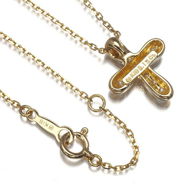 ミキモト ネックレス ダイヤ 0.13ct  クロス K18YG 