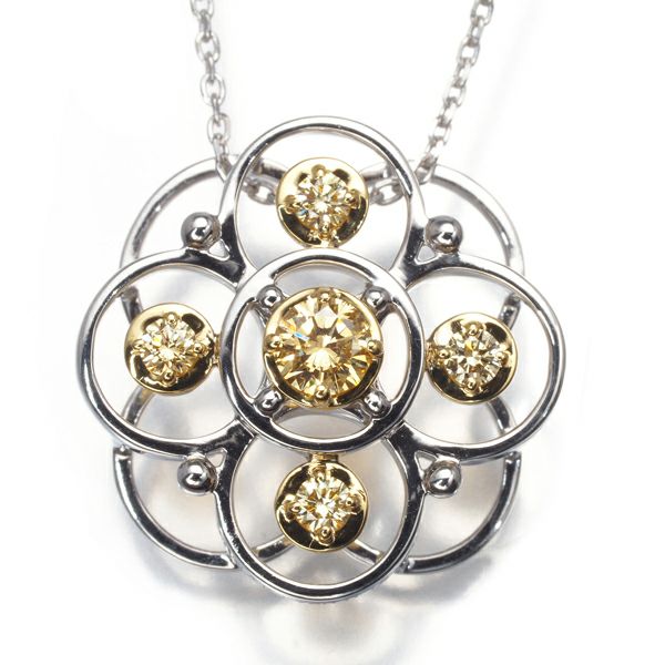 タサキ ネックレス イエローダイヤ 0.15ct/0.13ct  フラワー K18YG/WG 