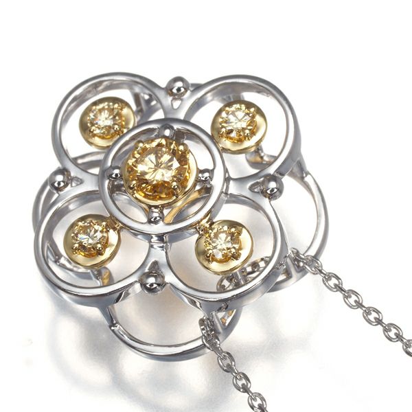 タサキ ネックレス イエローダイヤ 0.15ct/0.13ct  フラワー K18YG/WG 