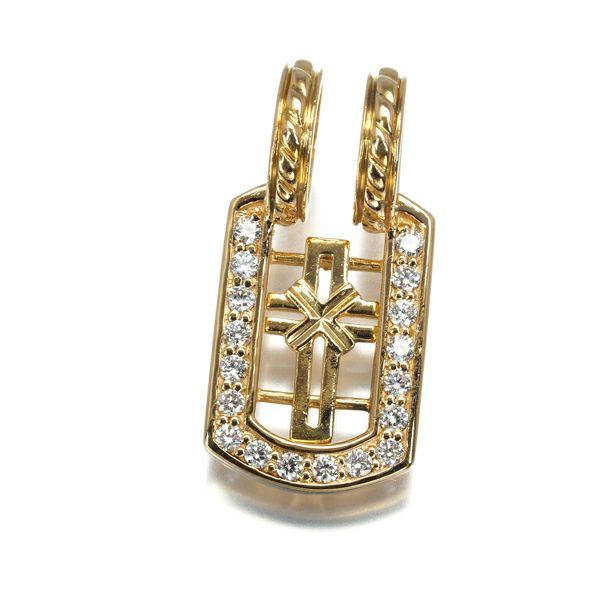 SJX ペンダントトップ ダイヤ 0.12ct  タグ フレーム S クロス K18YG 