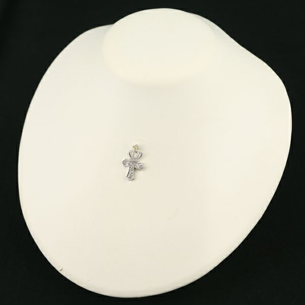 笠原真寿美 ペンダントトップ ダイヤ 0.15ct イエローサファイア クラウン クロス K18WG 