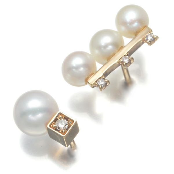 スタージュエリー ピアス パール 真珠 4.0-5.3mm ダイヤ 0.01ct/0.01ct   K10YG 