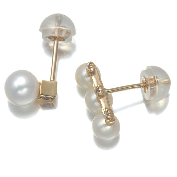 スタージュエリー ピアス パール 真珠 4.0-5.3mm ダイヤ 0.01ct/0.01ct   K10YG 