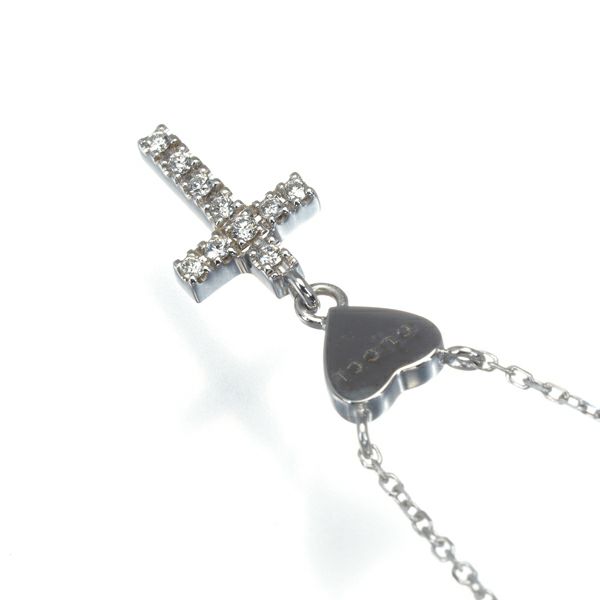 グッチ ネックレス ダイヤ  クロス ハート K18WG 