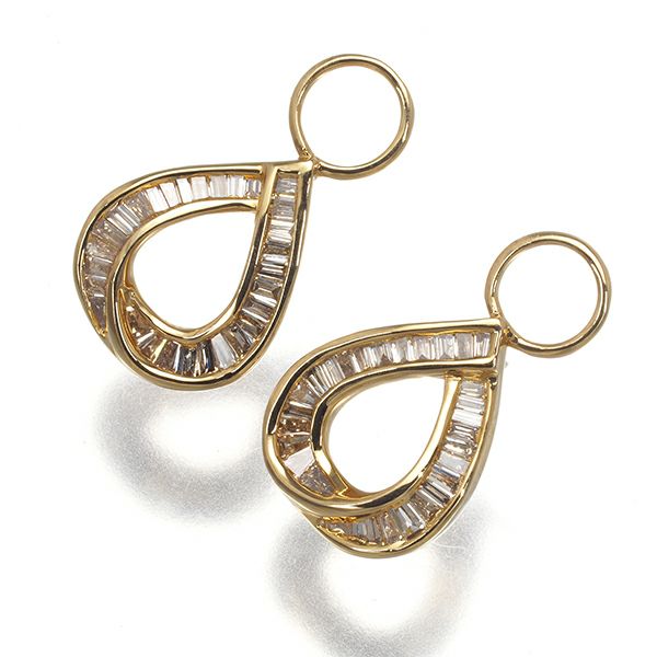 ブラウンダイヤ 0.17ct/0.17ct チャーム ティアドロップ テーパーバゲットカット ピアス K18YG