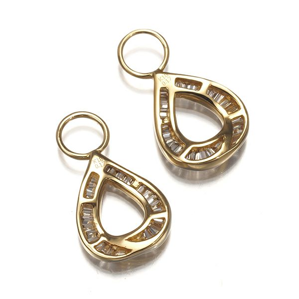 ブラウンダイヤ 0.17ct/0.17ct チャーム ティアドロップ テーパーバゲットカット ピアス K18YG