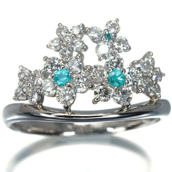 パライバトルマリン 0.09ct ダイヤ 1.00ct フラワー  リング Pt900 
