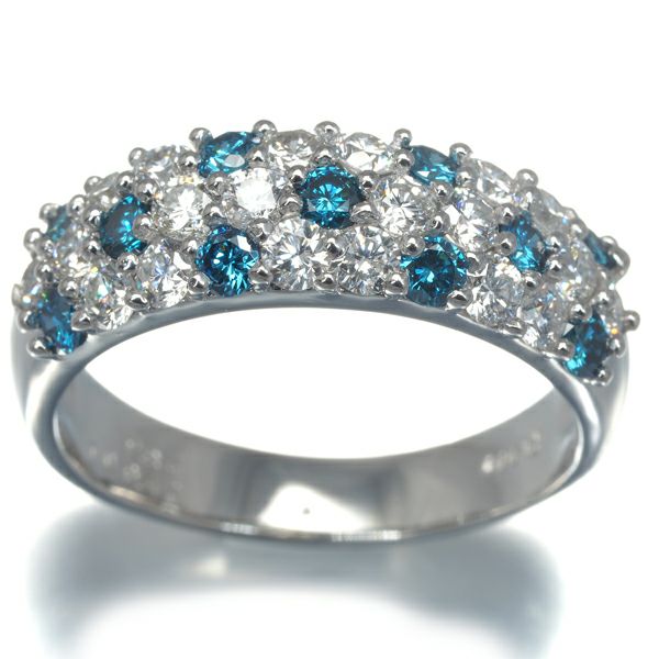 ブルー&クリアダイヤ 0.43ct/0.84ct パヴェ  リング Pt900 