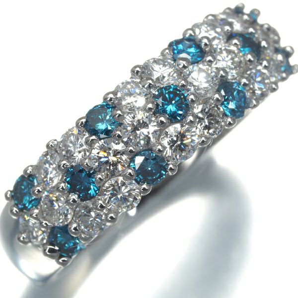 ブルー&クリアダイヤ 0.43ct/0.84ct パヴェ  リング Pt900 