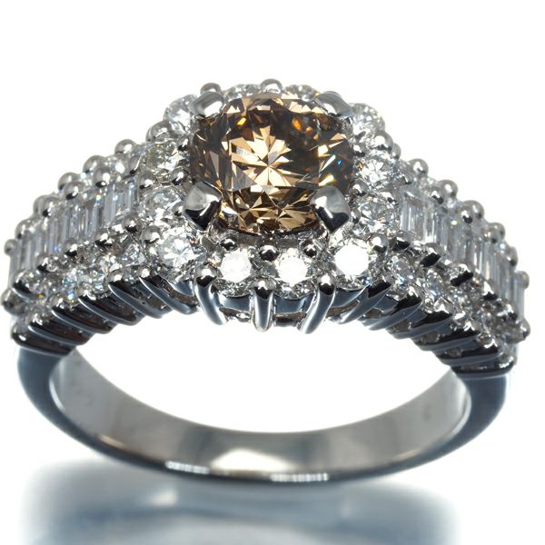 ブラウン&クリアダイヤ 1.006ct/1.13ct   リング Pt900 ソーティング