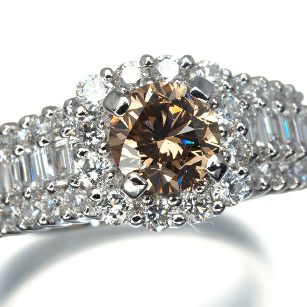 ブラウン&クリアダイヤ 1.006ct/1.13ct   リング Pt900 ソーティング