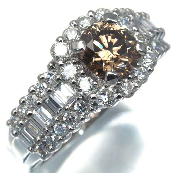 ブラウン&クリアダイヤ 1.006ct/1.13ct   リング Pt900 ソーティング