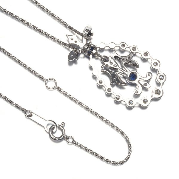 サファイア 0.21ct ダイヤ 0.38ct ミルグレイン  ネックレス Pt850 