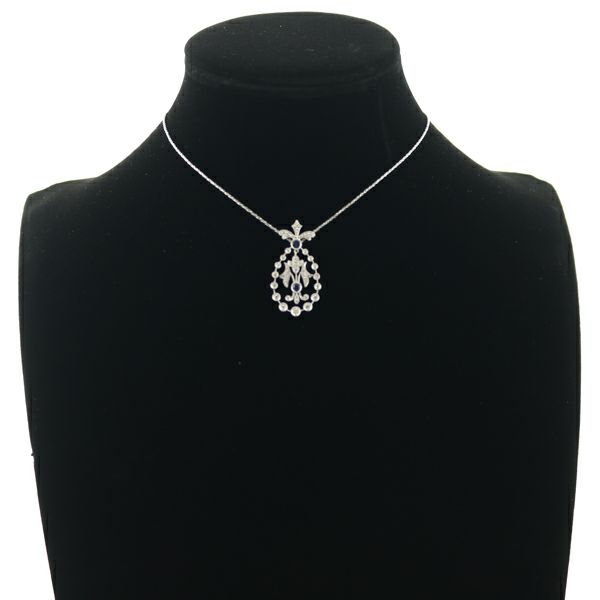 サファイア 0.21ct ダイヤ 0.38ct ミルグレイン  ネックレス Pt850 