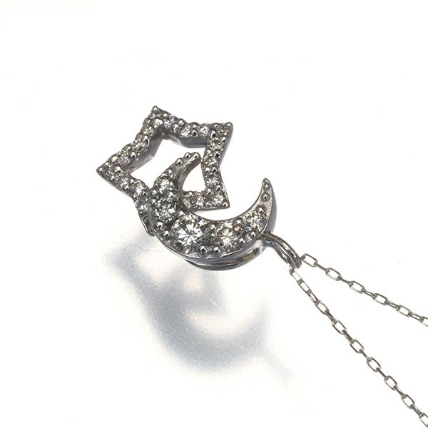 ブラウン＆クリアダイヤ ダイヤモンド 0.23ct ムーン スター  ネックレス Pt900 