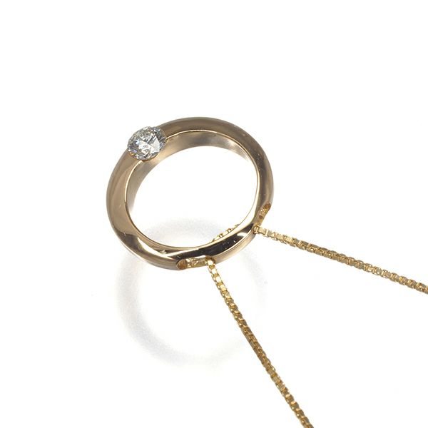 ダイヤ 0.13ct オープンサークル 一粒 ネックレス K18YG 