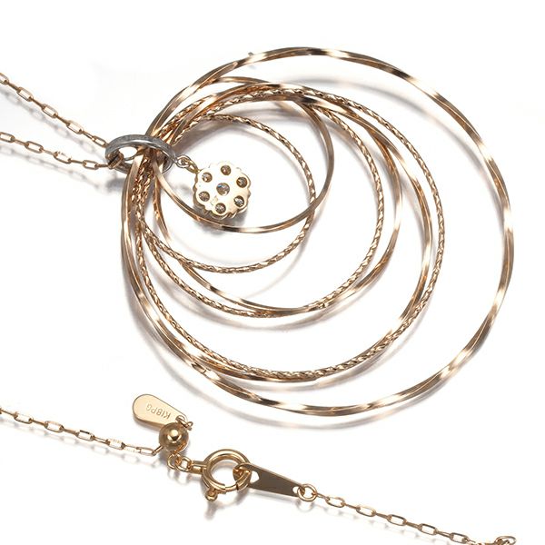 ダイヤ 0.20ct サークル フープ ロング  ネックレス K18PG/WG