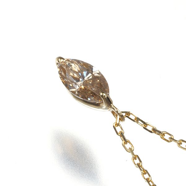 ブラウンダイヤ 0.45ct マーキスカット ロング 一粒 ネックレス K18YG 