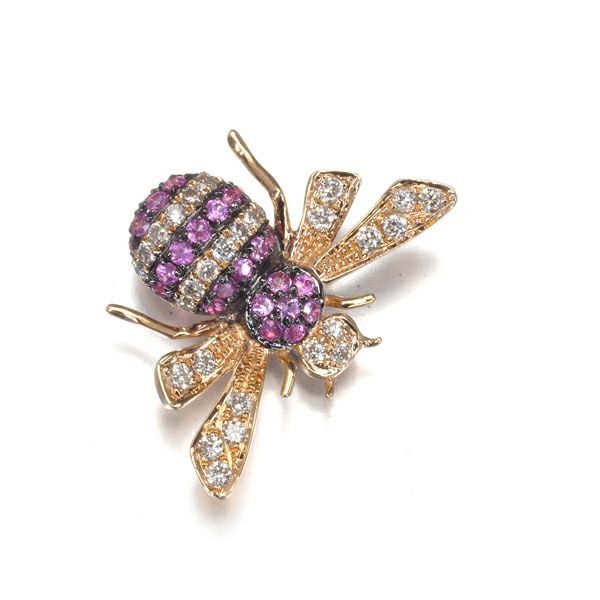 サファイア 0.18ct ダイヤ 0.18ct 蜂 アニマル ピン  タイピン K18PG