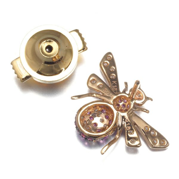 サファイア 0.18ct ダイヤ 0.18ct 蜂 アニマル ピン  タイピン K18PG