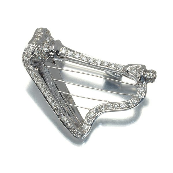 ダイヤ 0.33ct ハープ  ブローチ兼ペンダントトップ K18WG 