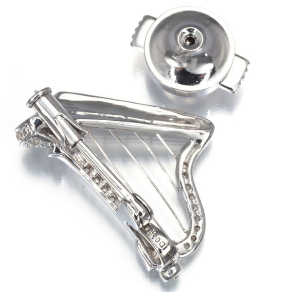 ダイヤ 0.33ct ハープ  ブローチ兼ペンダントトップ K18WG 