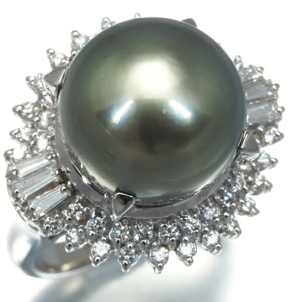 タサキ リング ブラックパール 黒蝶真珠 12.1mm ダイヤ 0.48ct  10号 Pt900