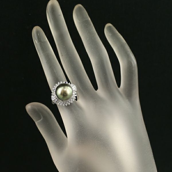 タサキ リング ブラックパール 黒蝶真珠 12.1mm ダイヤ 0.48ct  10号 Pt900