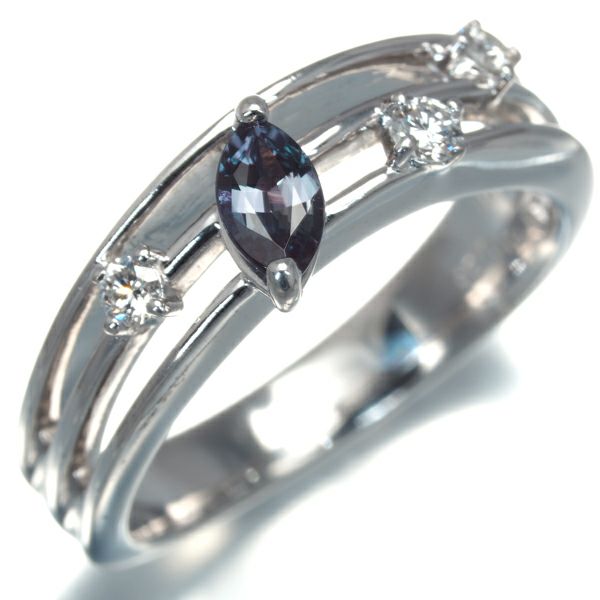 タサキ リング アレキサンドライト 0.28ct ダイヤ 0.11ct  オープンワーク 13号 K18WG 