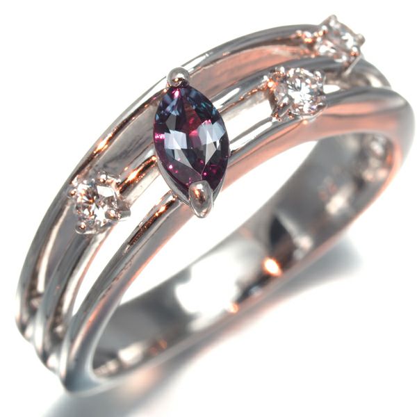 タサキ リング アレキサンドライト 0.28ct ダイヤ 0.11ct  オープンワーク 13号 K18WG 
