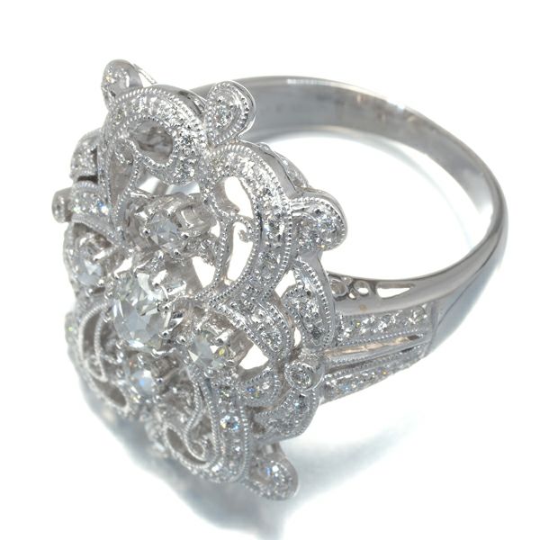 ダイヤ 0.48ct/0.33ct ローズカット ミルグレイン  リング K18WG 