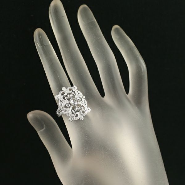 ダイヤ 0.48ct/0.33ct ローズカット ミルグレイン  リング K18WG 