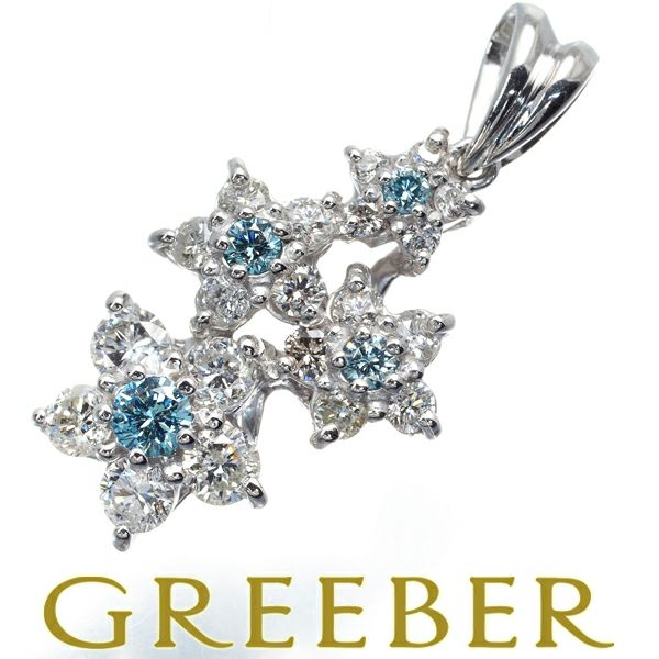 ブルー&クリア ダイヤ 0.12ct/0.45ct フラワー  ペンダント K18WG 