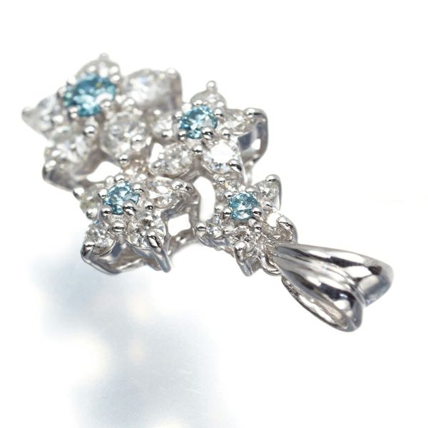 ブルー&クリア ダイヤ 0.12ct/0.45ct フラワー  ペンダント K18WG 