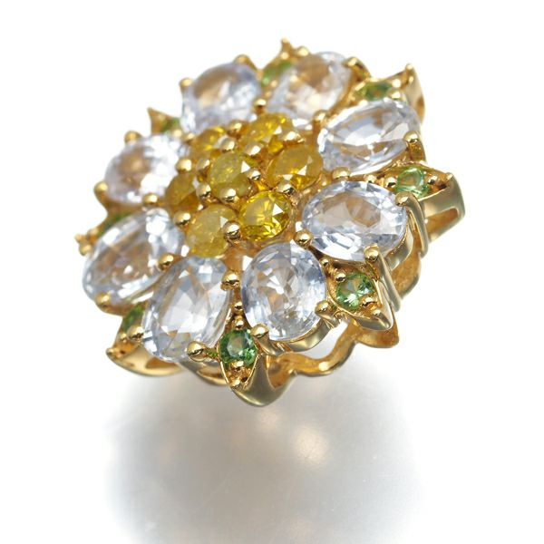 イエローダイヤ 0.23ct トパーズ 1.28ct ガーネット フラワー ペンダントトップ K18YG 