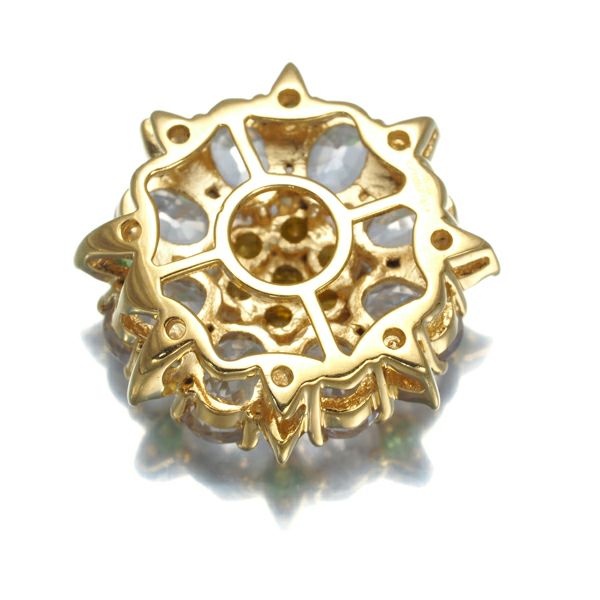 イエローダイヤ 0.23ct トパーズ 1.28ct ガーネット フラワー ペンダントトップ K18YG 