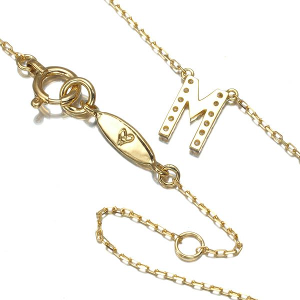 アーカー ネックレス ダイヤ 0.06ct   イニシャル アルファベット M K18YG 