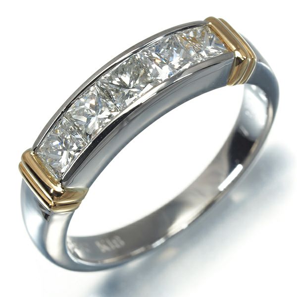 ダイヤ 1.00ct プリンセスカット  リング Pt900/K18YG 