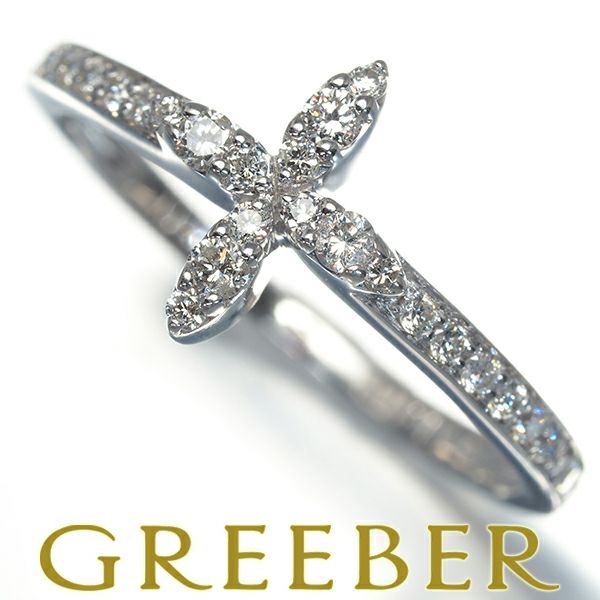 ダイヤ 0.18ct フラワー クロス  リング K18WG 