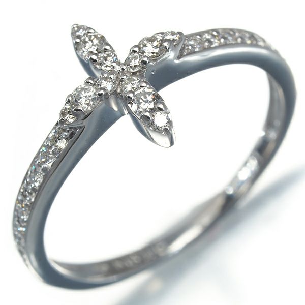 ダイヤ 0.18ct フラワー クロス  リング K18WG 