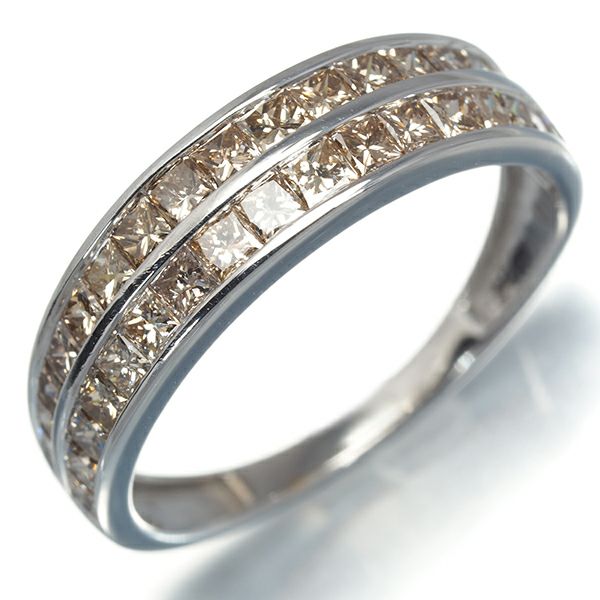 ブラウンダイヤ ダイヤモンド 1.00ct レールセッティング  リング K18WG 