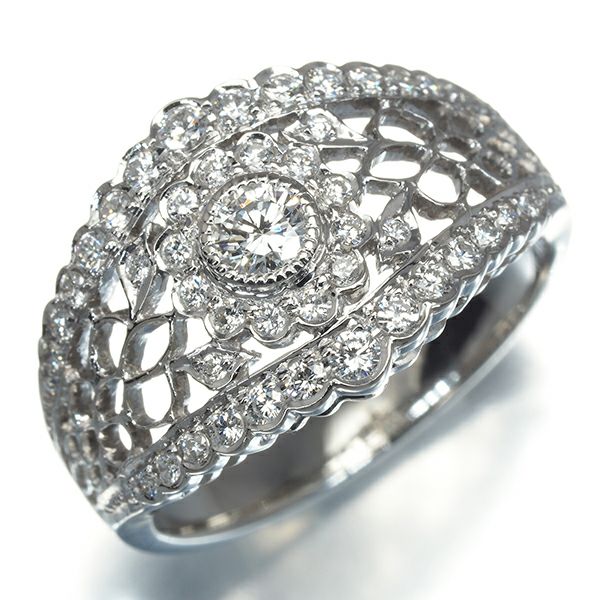 ダイヤ 0.12ct/0.32ct 透かし フラワー リーフ  リング Pt950 