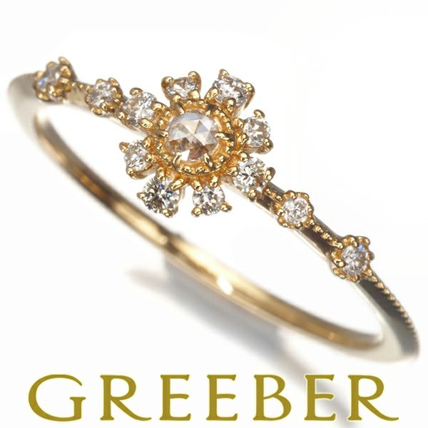 アガット リング ローズカットダイヤ 0.10ct 雪割草 フラワー 9号 K18YG 