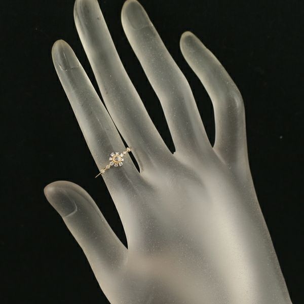 アガット リング ローズカットダイヤ 0.10ct 雪割草 フラワー 9号 K18YG 