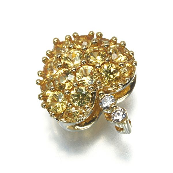 イエローサファイア 0.60ct ダイヤ 0.02ct パヴェ ハート  ペンダントトップ K18YG 