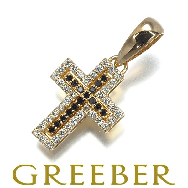 ブラック&クリアダイヤ 0.07ct/0.20ct  クロス ペンダントトップ K18YG 