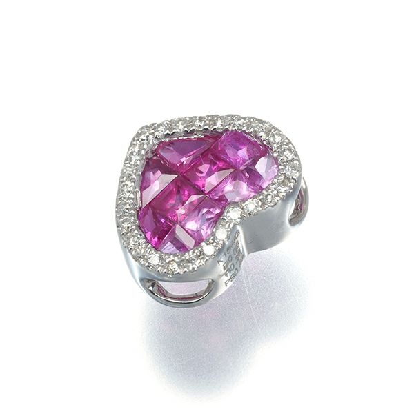 ルビー 0.30ct サファイア 0.45ct ダイヤ 0.08ct ハート  ペンダントトップ K18WG 